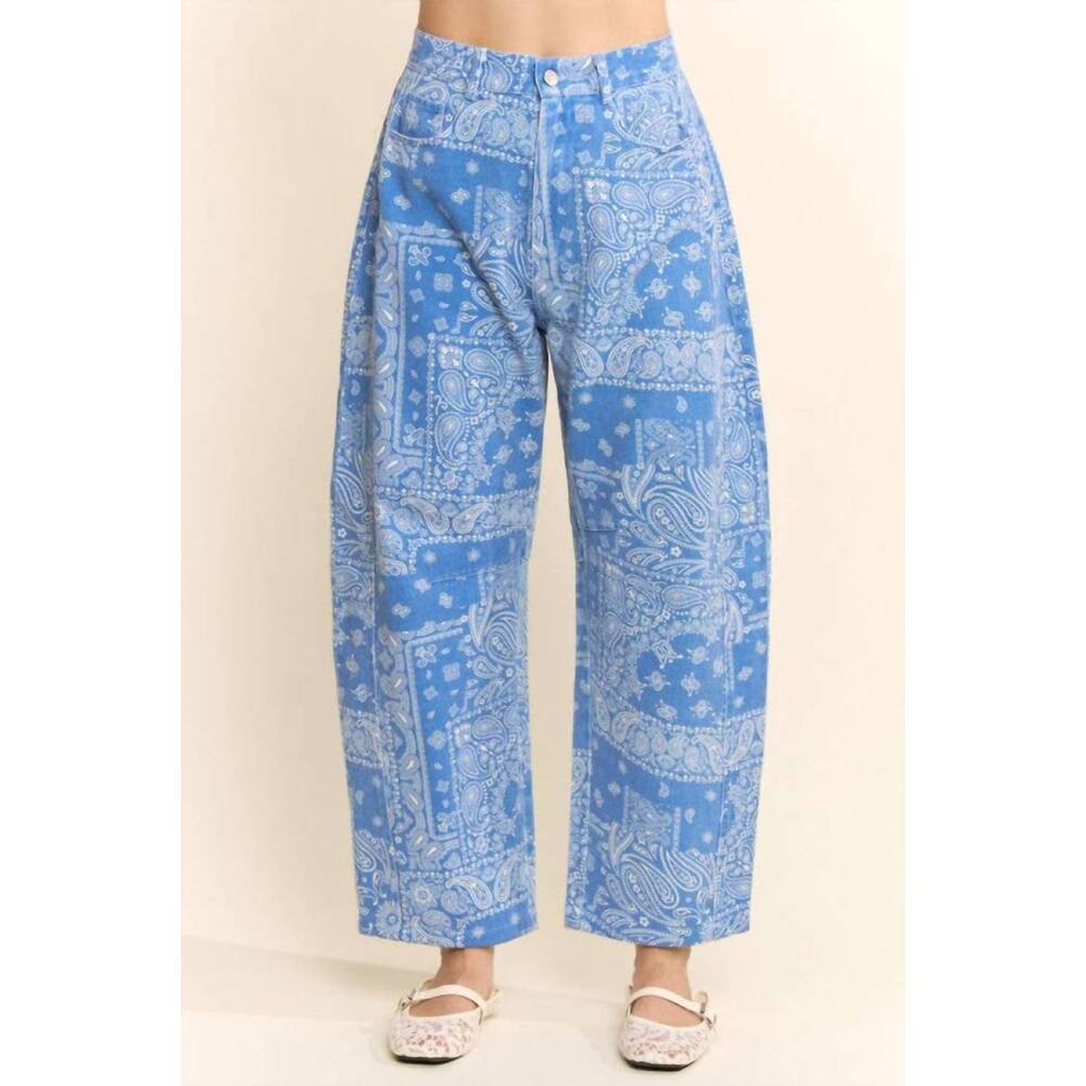 NEW DAVI & DANI bandana print high-rise barrel pants in blue